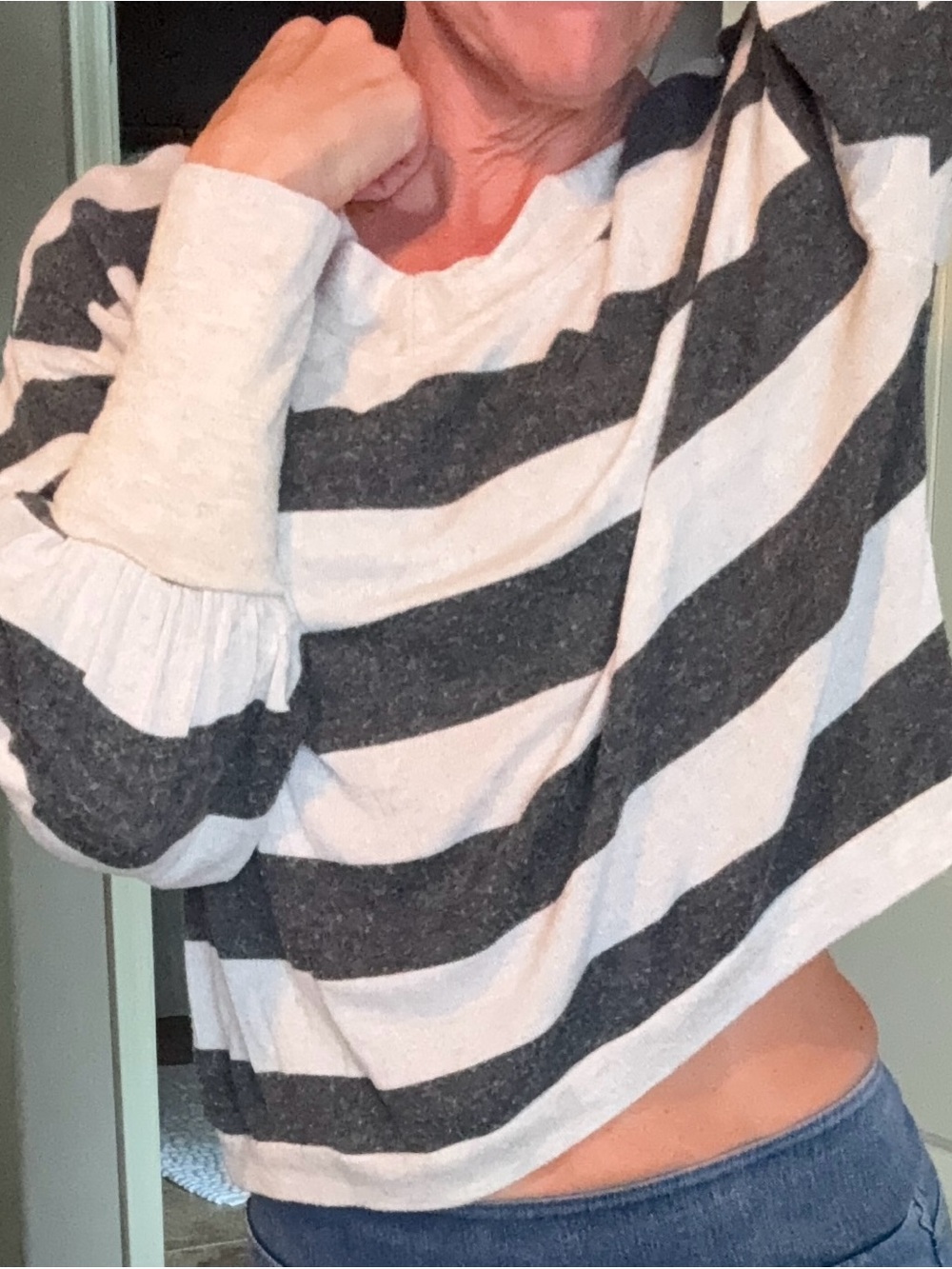 Promesa Cream and Charcoal Striped Top